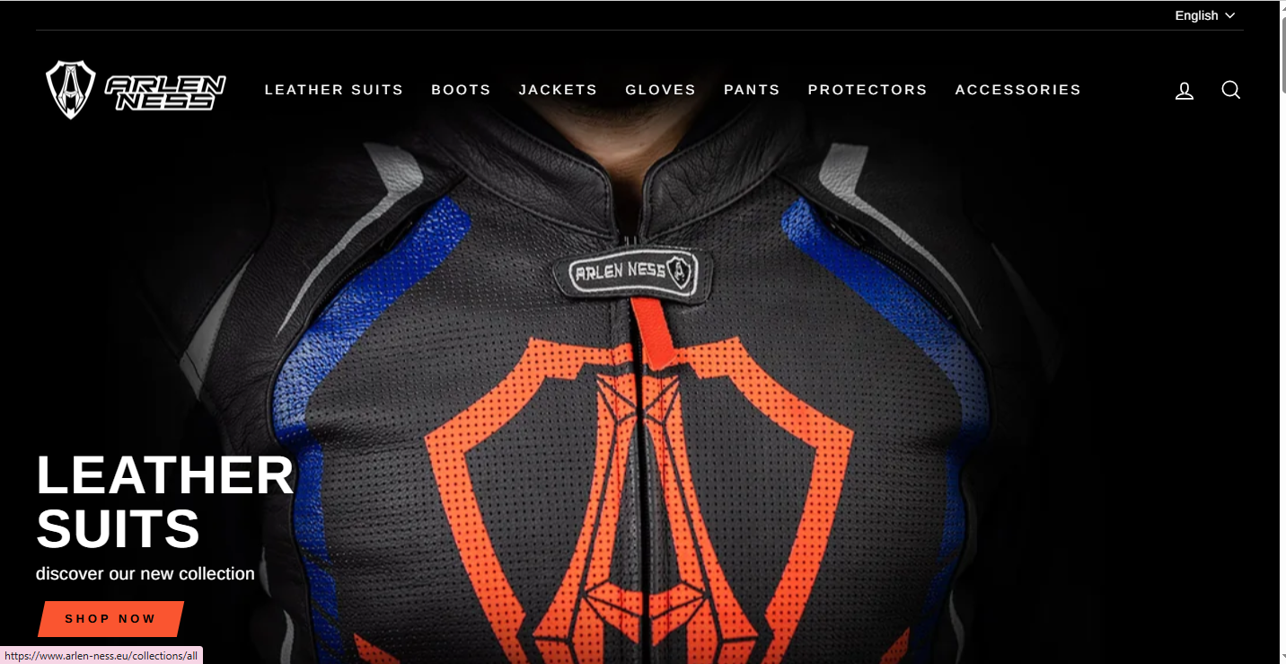 Screenshot of the Arlen Ness Motorradbekleidung website