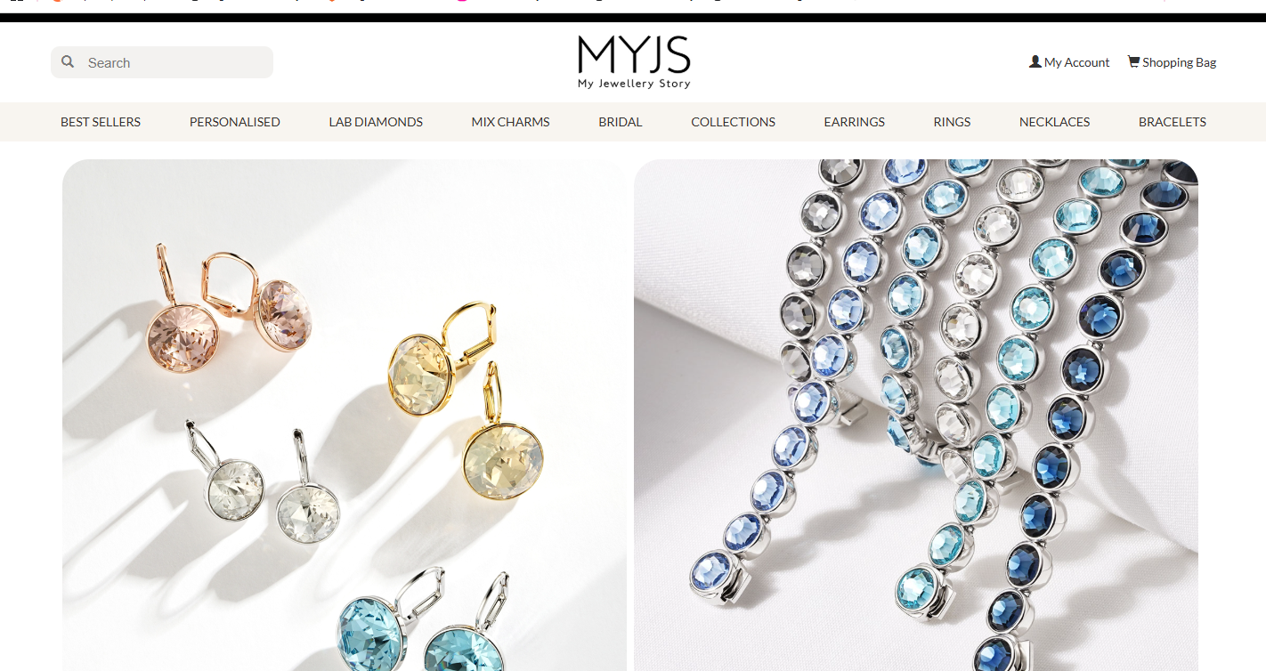 Screenshot of the MYJS Jewellery website