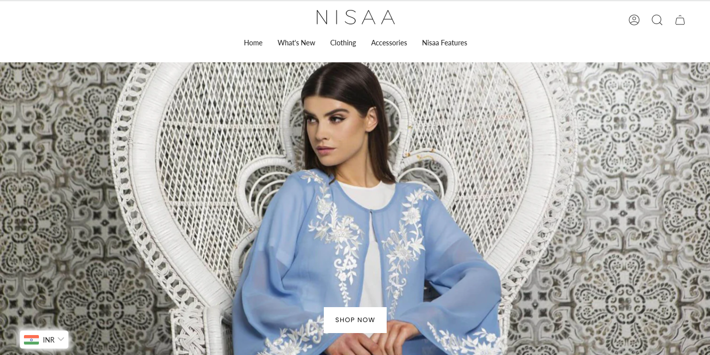 Screenshot of the Nisaa Boutique website